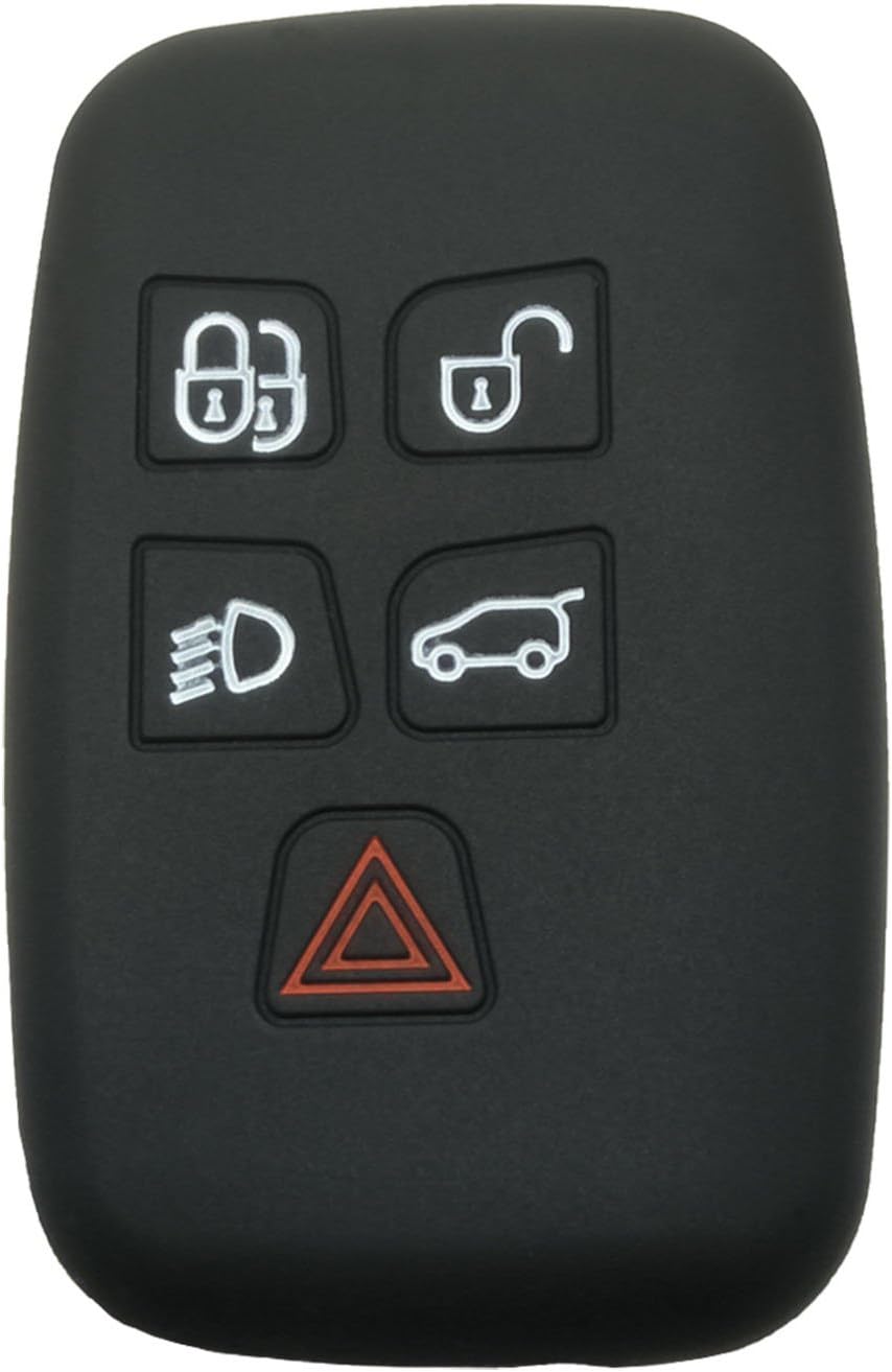 Keyless Entry Remote Key Fob Skin Cover Protective Silicone Rubber Key Jacket Protector for Land Rover LR4 Range Rover Sport Evoque (Black)