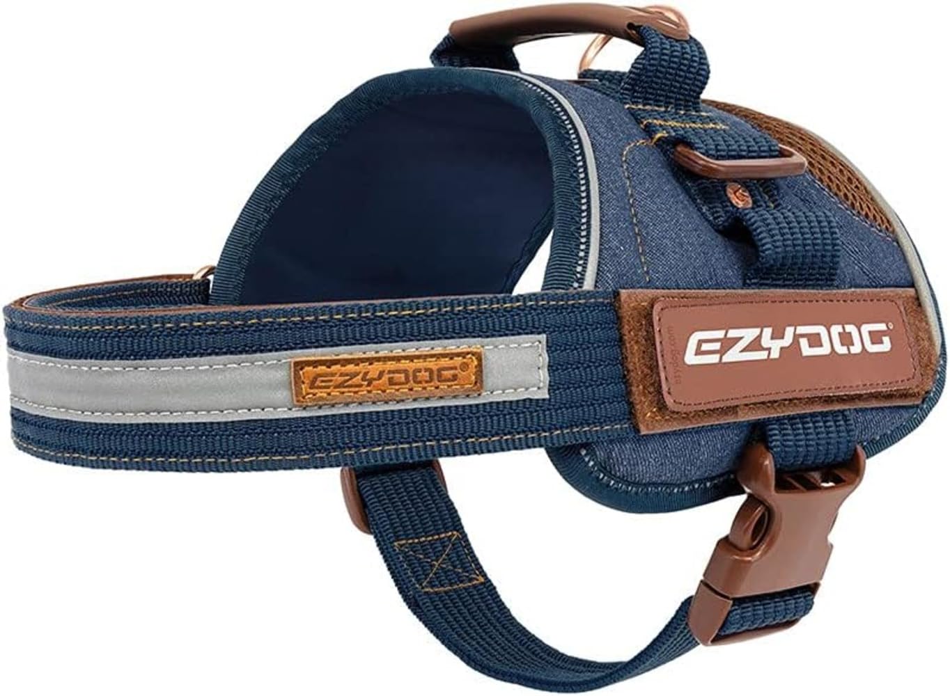 EzyDog Convert Dog Harness | Magnetic Handle, LED Light Mount, Denim, Small