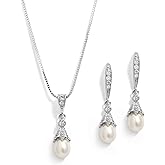 Mariell Wedding Necklace & Earrings CZ Jewelry Set with Dainty Freshwater Pearl for Bridesmaids & Brides