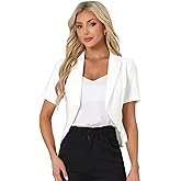 Allegra K Women's Cropped Blazer Short Sleeve Open Front Business Casual Lapel Work Office Blazer