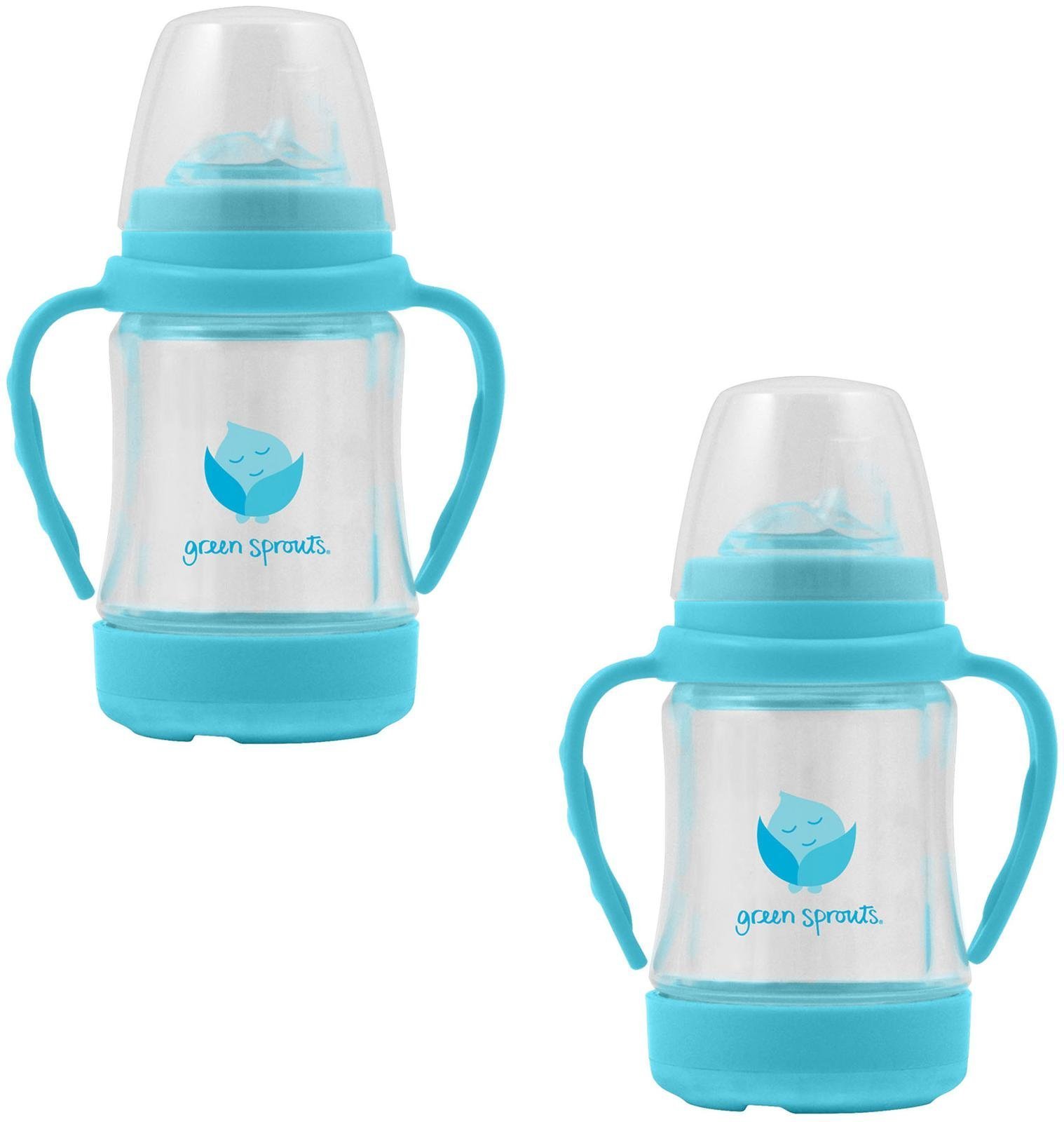 Green Sprouts by i Play. Glass Sip & Straw Cup, Light Aqua, 6 Months, 2 Pack