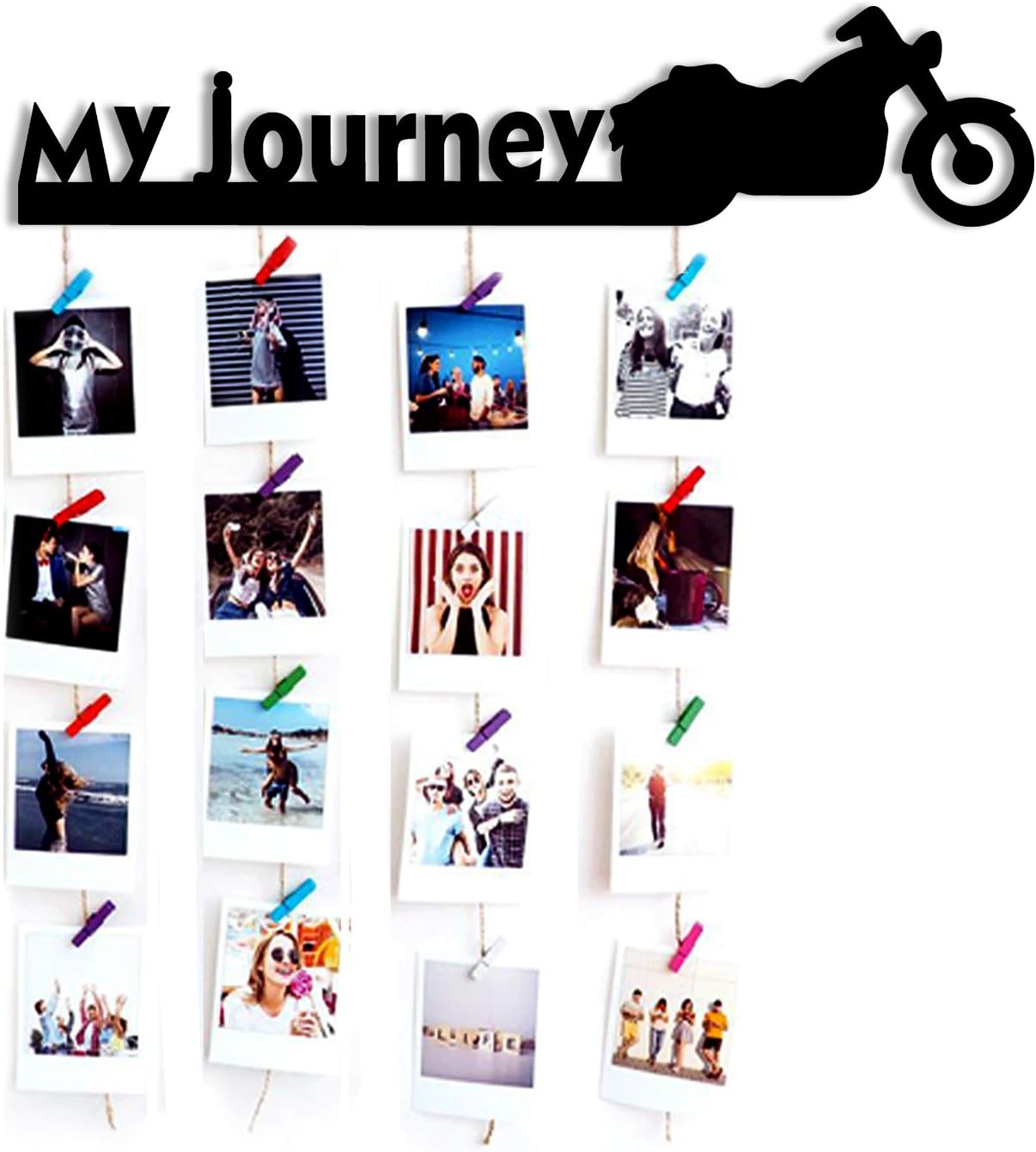 VAH New My Journey Wooden Hanging Photo Display Picture Frame Collage Picture Display Organizer with Wood Clips for Wall Decor Hanging Photos