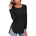Herou Women's Casual Long Sleeve T Shirt Crewneck With Side Split Fall Pullover Loose Tunic Sweater Tops