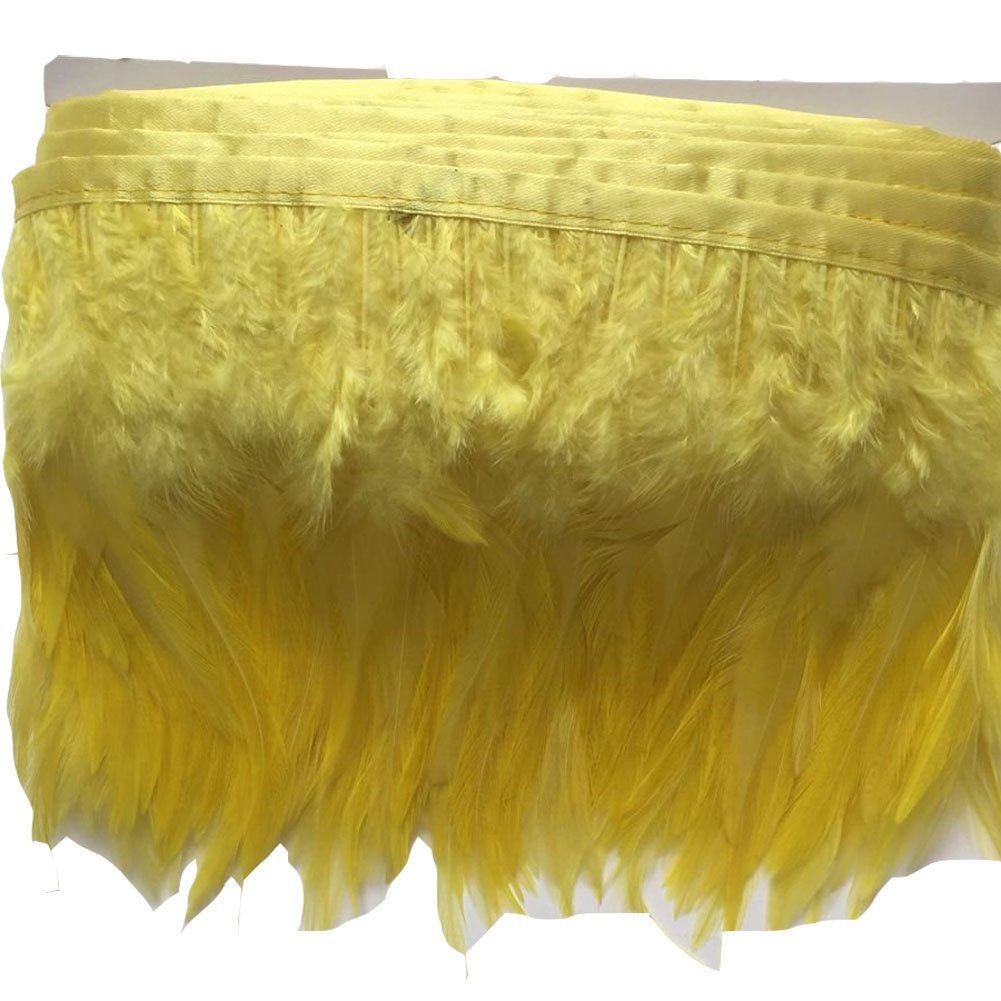 KOLIGHT Pack of 2m Natural Rooster Hackle Feather Trim Fringe 10-15cm in Width DIY Decoration (Yellow)
