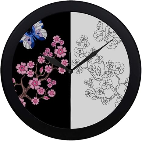 Amazon Co Jp Hayo 掛け時計 黒い きれい 和風の花 壁 おしゃれ 見やすい 軽量 24 5cm 部屋装飾 寝室 オフィス 子供室 ホーム キッチン