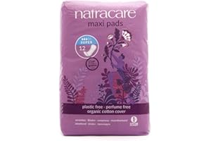 Natracare Natural Traditional Style Maxi Pads, Super, Individually Wrapped, Without Wings in Plant-Based Bag (1 Pack, 12 Pads Total)