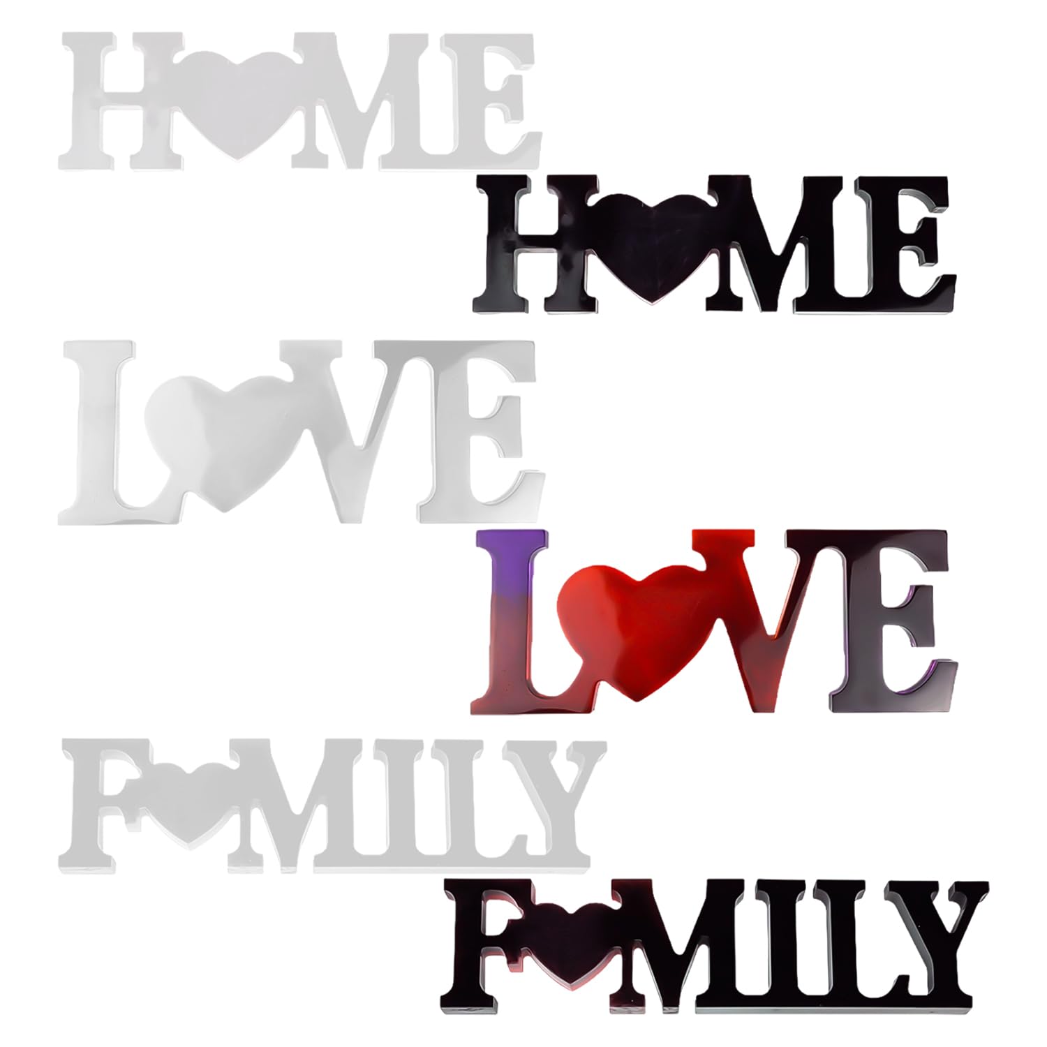 3 Piece Silicone Mold Set, Home, Family, Love, English DIY Ornaments, 3D Resin Casting Mold Set, Suitable for Home Decoration, Table Ornaments, Gifts for Family and Friends