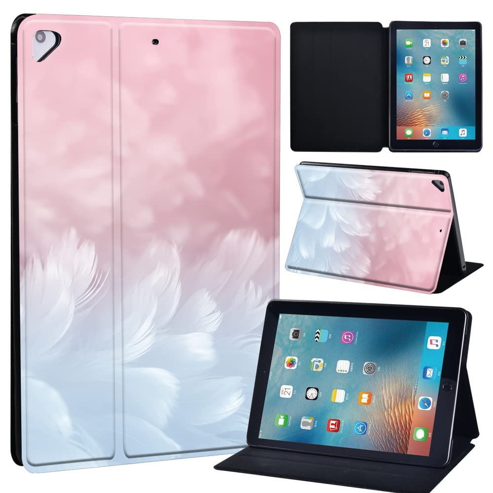 Leather slim lightweight Stand Cover Folio Case for Apple New iPad 9.7 2018 2017(6th Gen, 5th Gen)/iPad Air 2/iPad Air/iPad Pro 9.7 Tablet with Auto Wake/Sleep (soft touch feather)