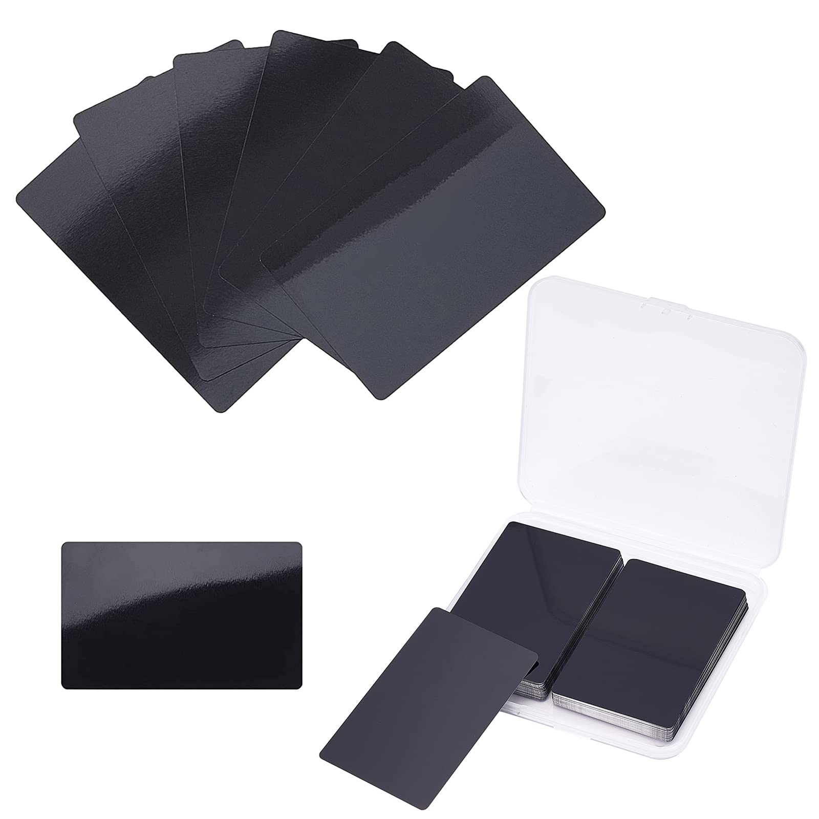 NBEADS 100 Sheets Black Aluminum Business Card, 8.6x5.4cm Blank Metal Name Card for DIY Gift Cards