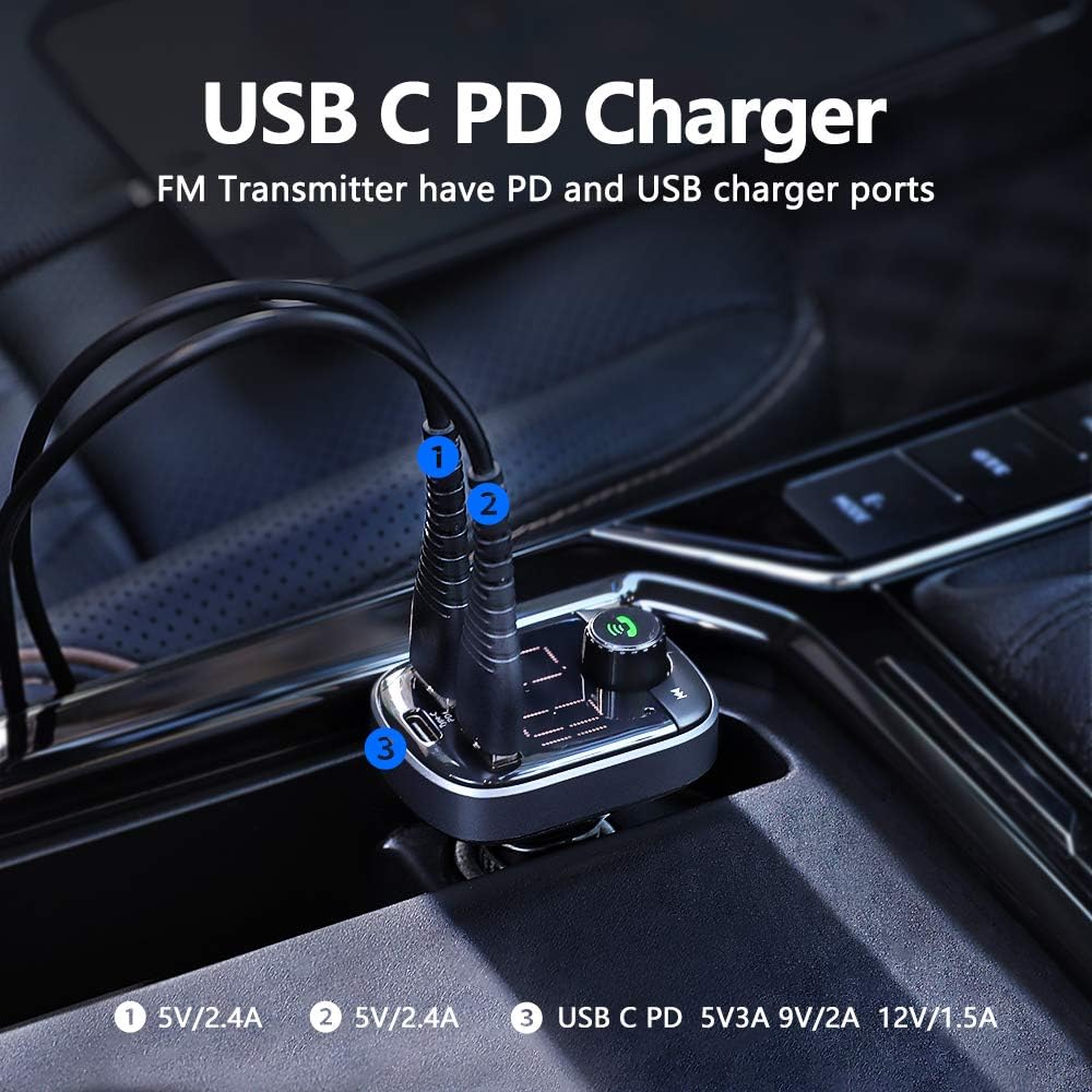 Bluetooth FM Transmitter - RAXFLY Bluetooth Car Adapter Transmitter FM Audio Receiver Dual USB PD Type C Car Charger Support TF Card and U-Disk Compatible for iPhone 11 Samsung S20 All Smartphones: MP3 Players & Accessories