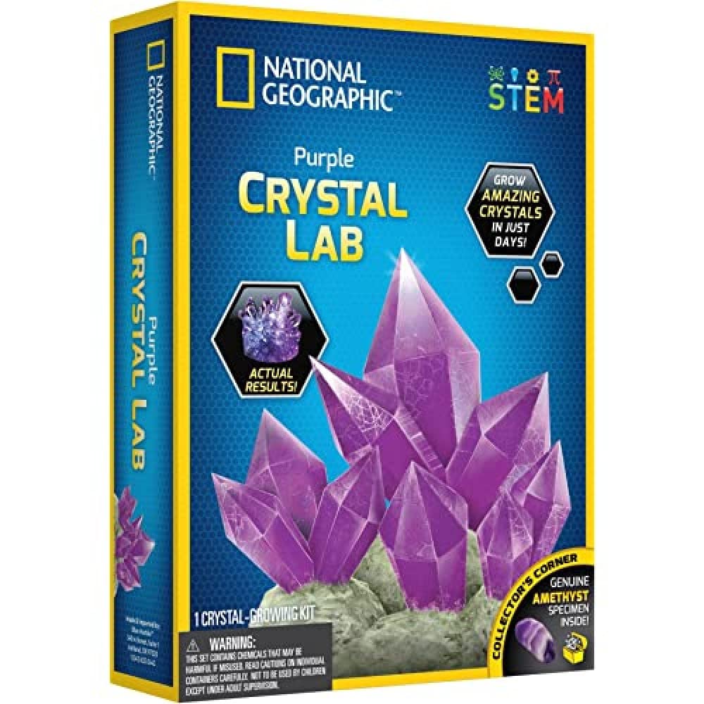 National Geographic Crystal Growing Kit for Kids - Educational Science Kits for Kids Age 8+ with Dazzling Purple Crystals and Authentic Amethyst Specimen | STEM Gifts for 8+ Year Old Boys and Girls