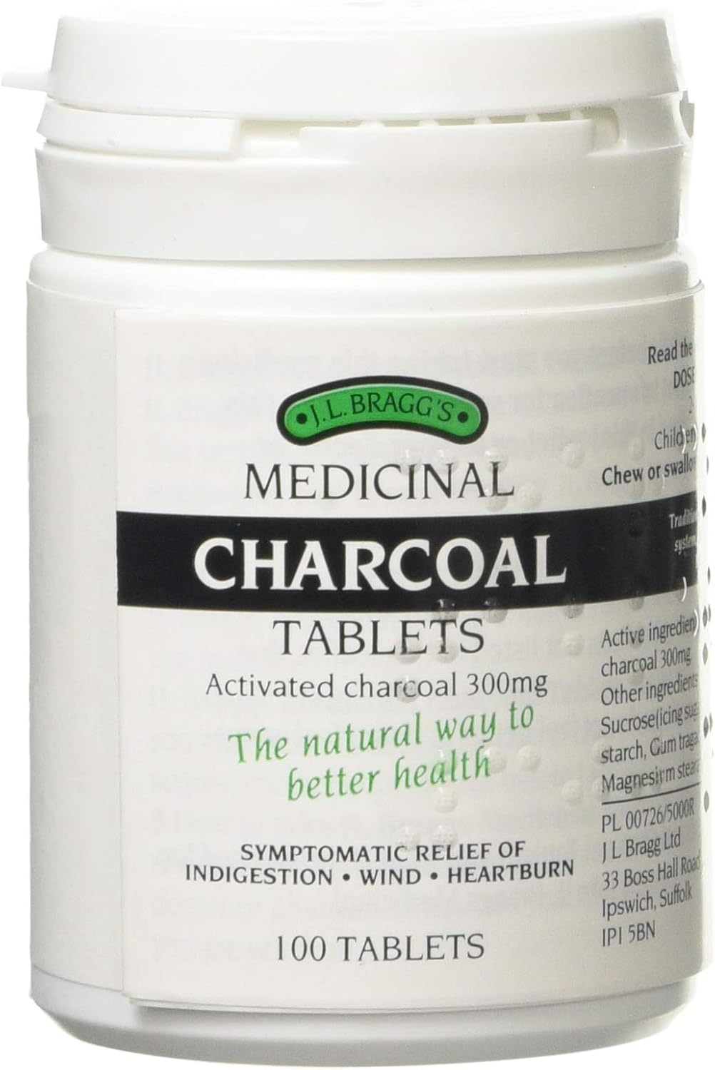 J.L Bragg's Charcoal Tablets 100, Pack of 2, 100 Count (Pack of 1)