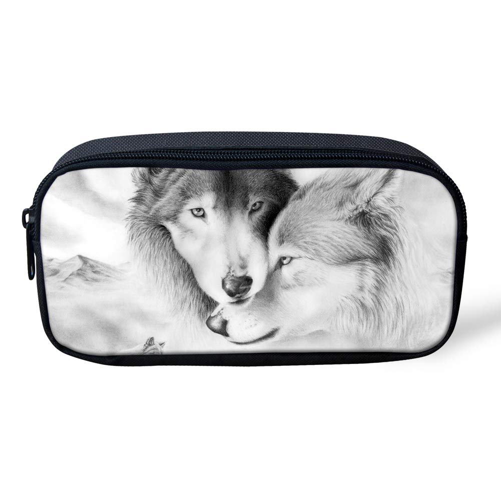 Showudesigns Wolf Pencil Bag Canvas for Boys Kids Pen Case Holder Zipper School Stationery Supplies Students