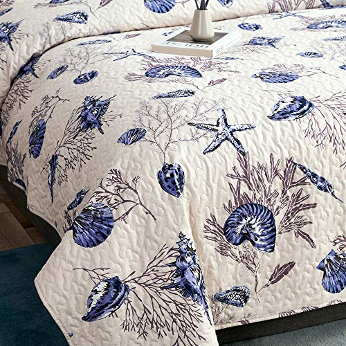 Beach Bedspread 3 Piece Quilt Set King Size Ocean Bedding Lightweight