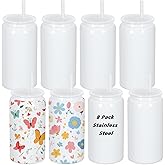 Muwnrol 8 Pack 16 Oz Sublimation Can, Stainless Steel Double Layer Vacuum Insulation Sublimation Cups,16 Oz Beer Can, (White)