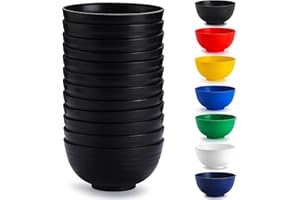 Berglander Plastic Bowls Set of 12 Pieces（Black），Reusable and Sturdy Unbreakable Bowl for Soup,Noodle, Pasta,Popcorn,Microwav