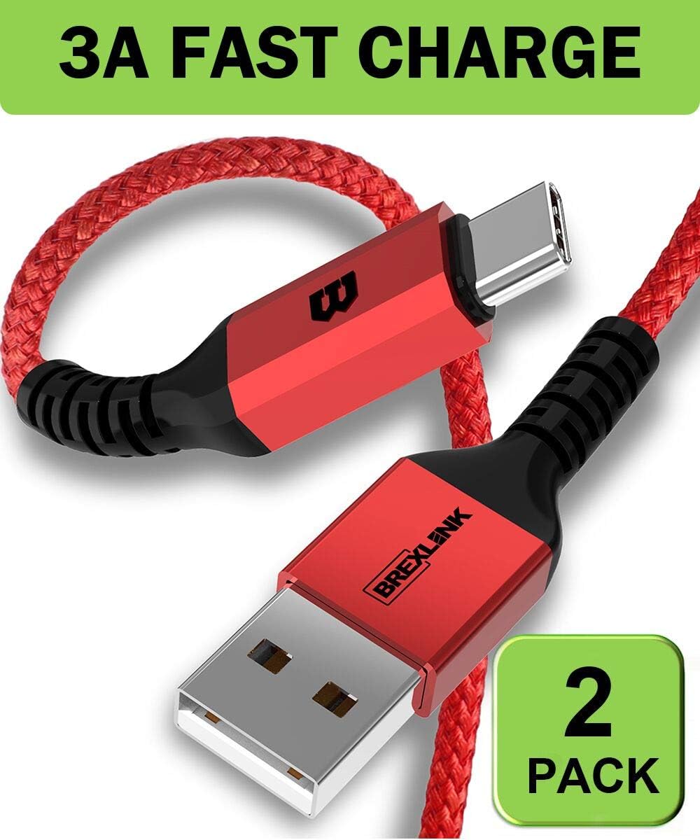 BrexLink USB C Cable Samsung Galaxy S8 Charger, USB C to USB A Charger (6.6ft/2 Pack), Nylon Braided Fast Charging Cord for Samsung Galaxy S10 S9 S8 Note 9, Pixel, LG V30 G6, Nintendo Switch(Red)