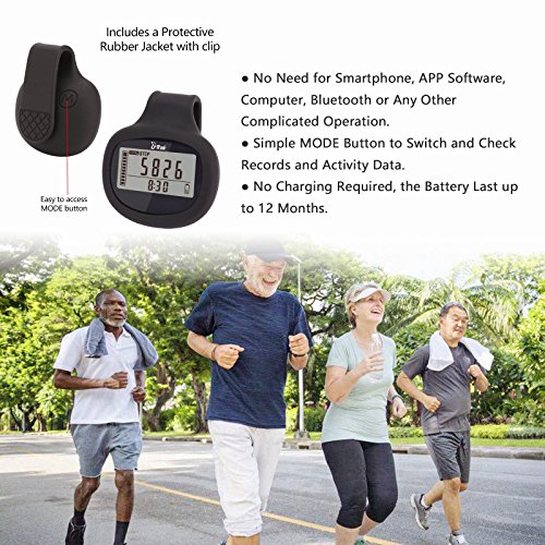 U-Trak 3D Pedometer with Rubber Clip and Lanyard | 7 Days Memory | Accurate Step Counter | Walking Distance in Miles/KM | Calories Counter | Daily Steps Target Monitor | Active Time | Clock - Thumbnail 4
