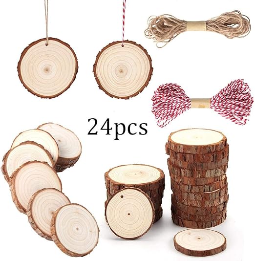 Purebesi 24pcs/30pcs Round Wooden Pieces Wooden Circles With Hole Wood