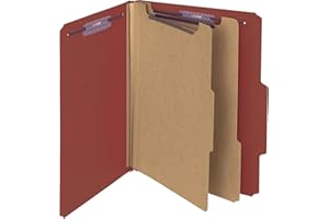 Smead Pressboard Classification File Folder with SafeSHIELD Fasteners, 2 Dividers, 2" Expansion, Letter Size, Red, 10 per Box (14075)
