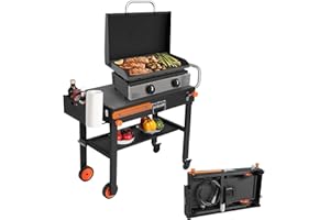 ESFRONDO Grill Table Stand Cart for Blackstone Griddle - Universal Foldable Design Fits 17-22 Inch Grills and 12" Pizza Ovens, 20s Setup, 4 Wheels, Magnetic Strip etc (Camping, Backyard Cooking Accessories)