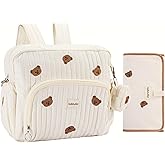 GOBABYMART Diaper Bag Backpack, Medium Maternity baby bag & Changing Pad, Insulated Pockets, Stroller Straps & Pacifier Case (Medium - Beige Bears)
