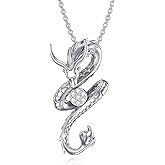 LWXIE Diamond Dragon Necklace for Women 925 Sterling Silver Dragon Pendant with Lab Grown Diamond Jewelry Gifts
