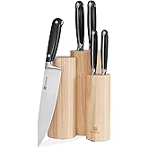 Kitchen Knife Set, Skylark Series 6-Piece High Carbon X50CrMoV15 Steel Professional Chef Knife Set with Solid Wood Block, Unique Design Knife Block Set, Dishwasher Safe, Elegant Black