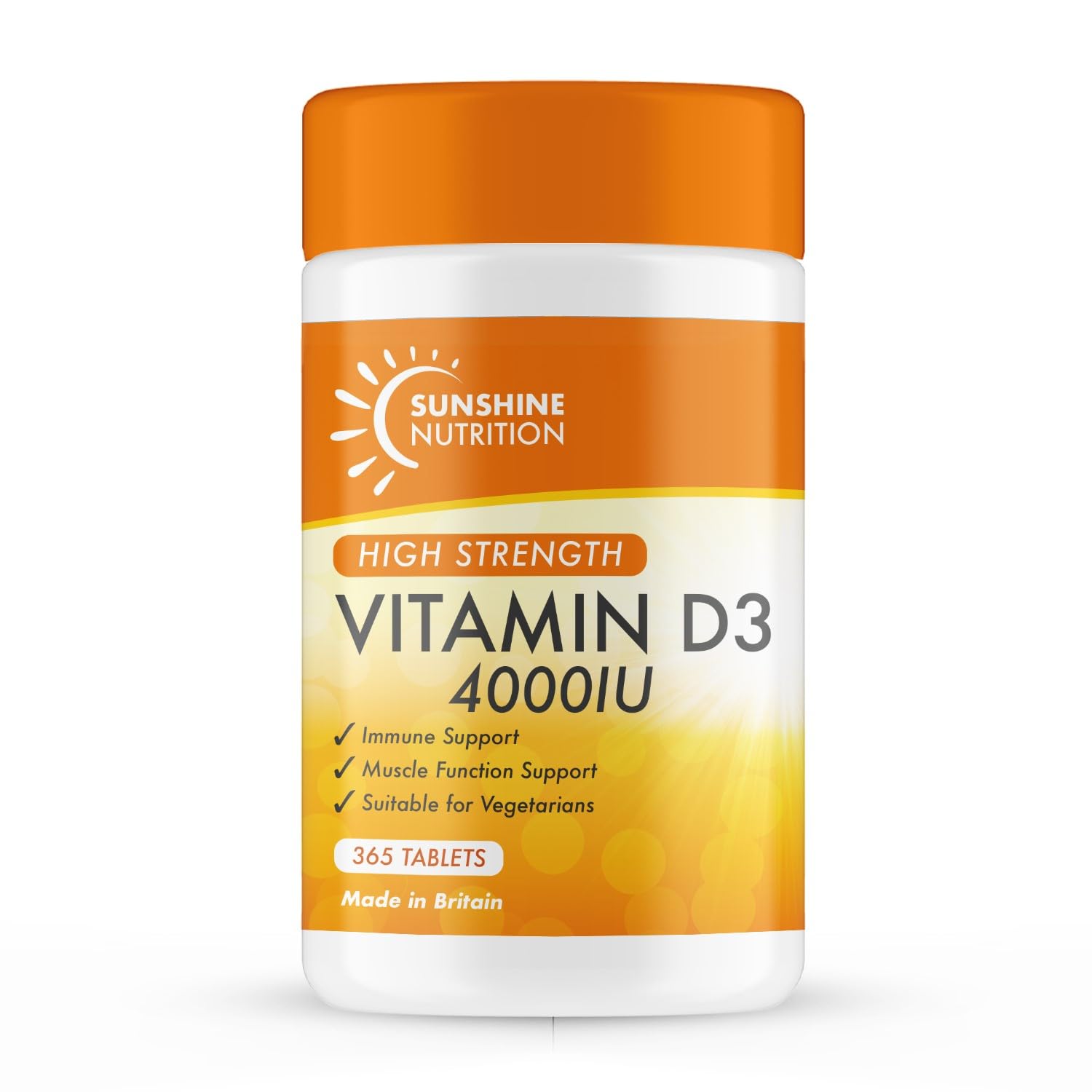 Vitamin D Tablets - Maximum High Strength D3 4000IU - One a Day - 365 Days Supply, Easy to Swallow (Adults D3 Tablets) by Sunshine Nutrition. Made in UK.