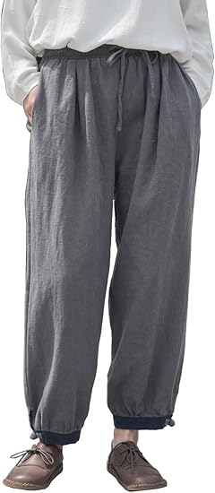 Amazon Dreambuilder ドリームビルダー レディース 綿麻パンツ ワイドパンツ 長ズボン チャイナボタン コーディネートシンプル ロング 無地 ゆったり ポケット付き 大きいサイズ グレー ロングパンツ 通販