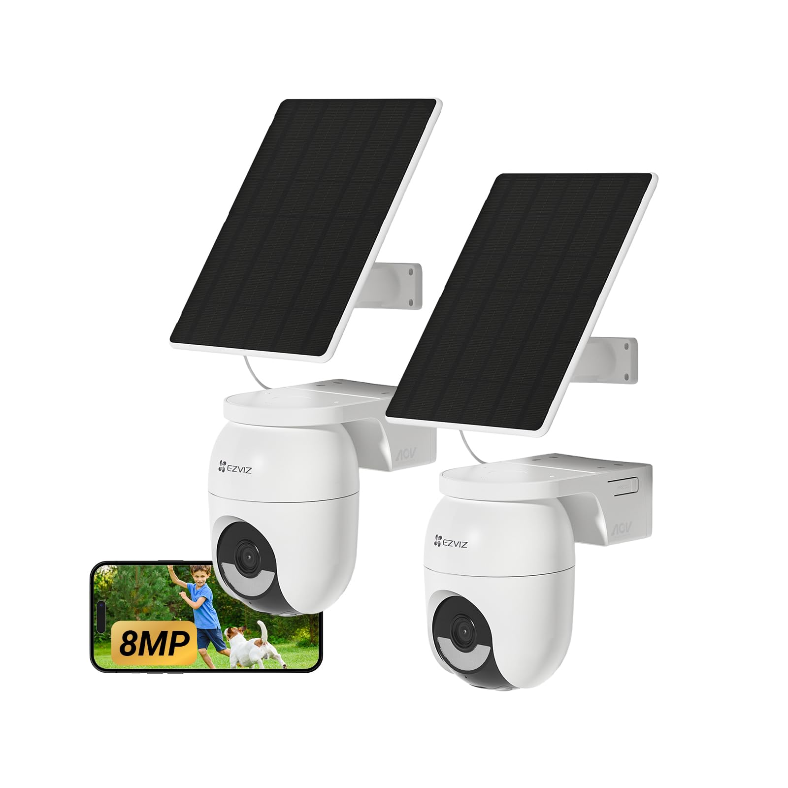 EZVIZ 4K Kabellose WLAN-Überwachungskamera, PTZ-Akku-Außenkamera 8MP, Farbnachtsicht, KI Personen-/Fahrzeugerkennung & Auto-Zoom-Track, 2-Wege-Audio, CB8 Lite + 5W Solarpanel 2 Pack
