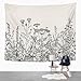 Emvency Tapestry Floral Border Herbs and Wild Flowers Botanical Engraving Style Black and White Home Decor Wall Hanging 50