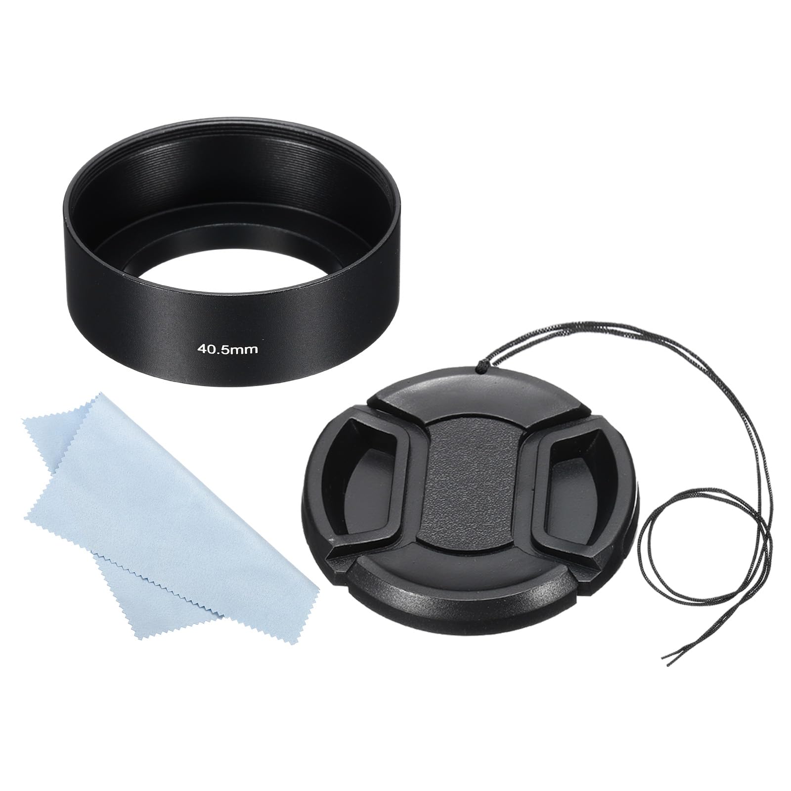 PATIKIL 40.5mm Lens Hood, Standard Focus Frosted Surface Anti-reflective Inside Hood with 52mm Lens Cap and Cloth for Camera Lens, Black for Nikon, for Fujifilm, for Pentax, for Leica