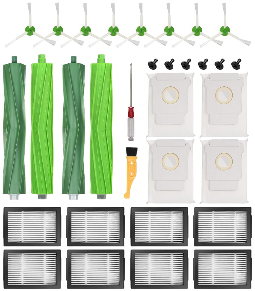 22 Pack Replacement Parts for iRobot Roomba i7 i7+ Plus j7 i3 i3+ i4 i4+ i6 i6+ i8 i8+ j7+ Plus E5 E6, E & I & j Series Vacuum Cleaner,Rubber Brush, Filter,Edge-Sweeping Brush,Vacuum Bags