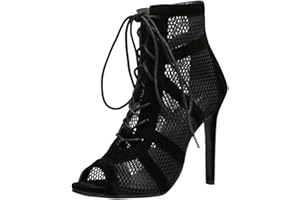Boots for Women Fashion Lace Up Shoes High Mesh Sandals Stiletto Heel Boots Open Toe Breathable Casual Fall Boots