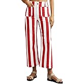 Skoinvb Womens Striped Jeans Wide Leg Trousers Casual High Waisted Stretchy Straight Leg Denim Pants with Pockets