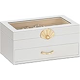 Enthralite Jewelry Box with 1 Drawers: Display Organizer for Earrings Necklaces - Christmas Gifts for Girls Women (White)