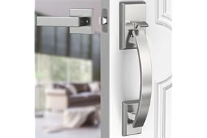 Floresita Front Door Handle Satin Nickel Adjustable, Heavy 12.7in Exterior Entry Knob, Silver, Reversible