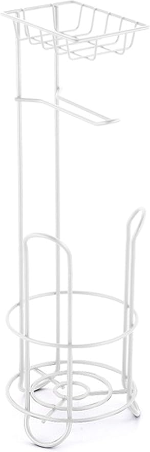 MSV Portarrollos Estante, Estrecho Soporte para Papel higiénico de pie, de Metal, para un Total de 3 Rollos, Color Blanco Mate, 61,6x18,4x16,5 cm