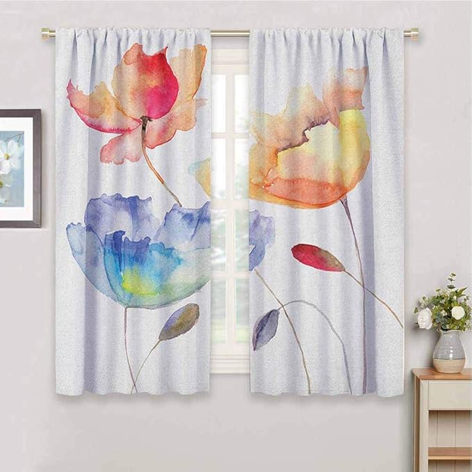 Watercolor Flower Blackout Curtains and Drapes, Summer