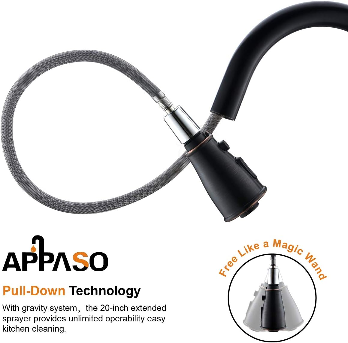 APPASO Single Handle Pull Down Kitchen Faucet with Sprayer Oil Rubbed Bronze - Antique One Hole High Arc Pull Out Kitchen Sink Faucets and Soap Dispenser - - 