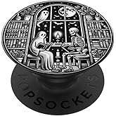 Retro Spooky Bookish Halloween Skeleton Ghost Bookworm Gifts PopSockets Adhesive PopGrip