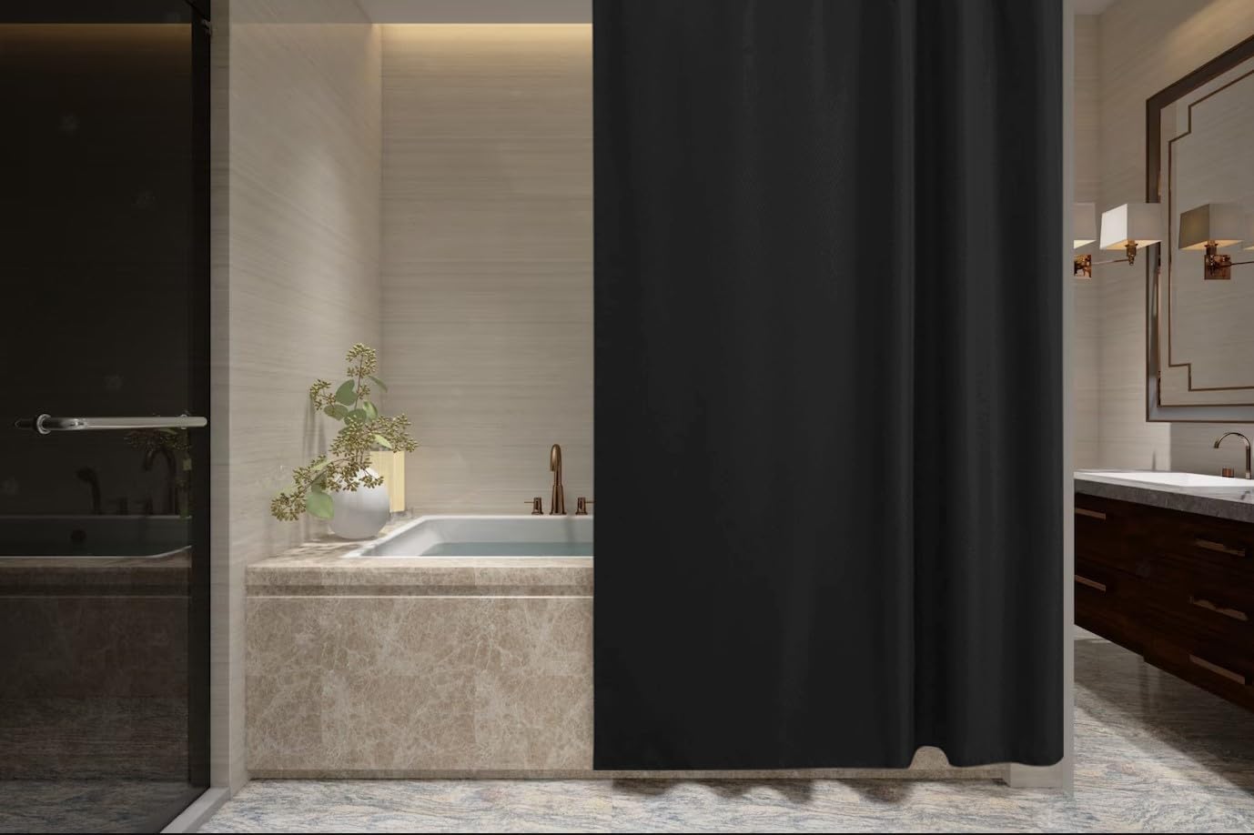 ProBytes Polyester Shower Curtain - Water Repellent Fabric,180 x 180 CM, 71 x 71 Inch, 12 Rail Hooks, Mildew Resistant, Machine Washable, Soft & Elegant Colours, Bathtub, Bathroom, Wet Room - Black