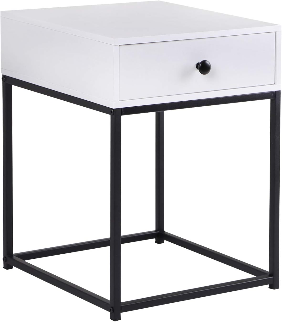 Side Table White Small Bedside Table End With One Drawer For