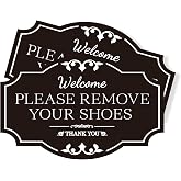 2PCS Please Remove Your Shoes Sign,Self-Adhesive No Shoes Sticker for House | Durable Take Your Shoes Off Sign, Leave Shoes for Front Door, Home, Offices（7" x 4.5"）