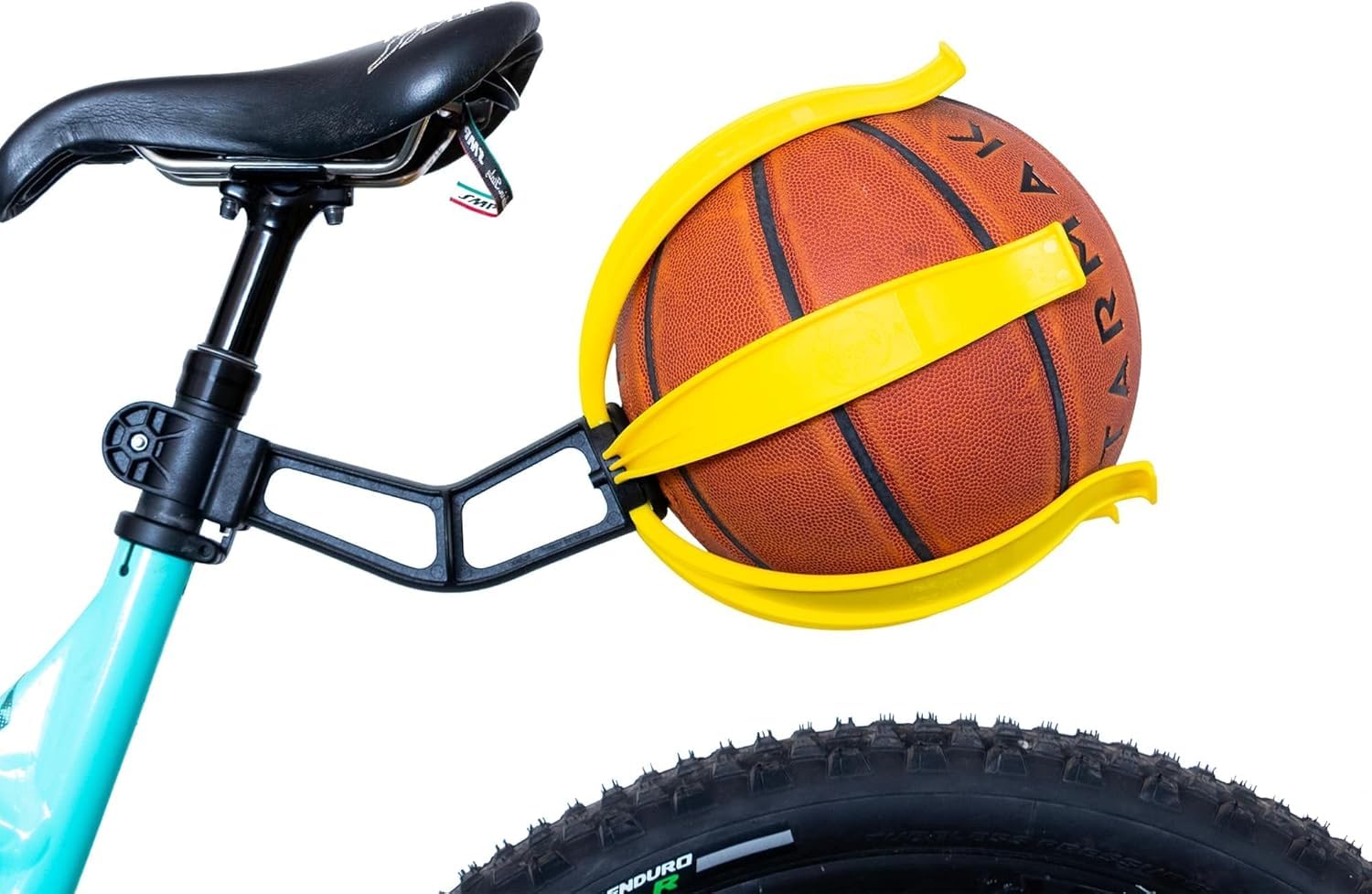 KIK BALL, Bicycle Ball Holder, Safety Device for Children and Teenagers, Easy Application, Suitable for Footballs, Volleyballs, Basketball and Rugby Balls, Yellow