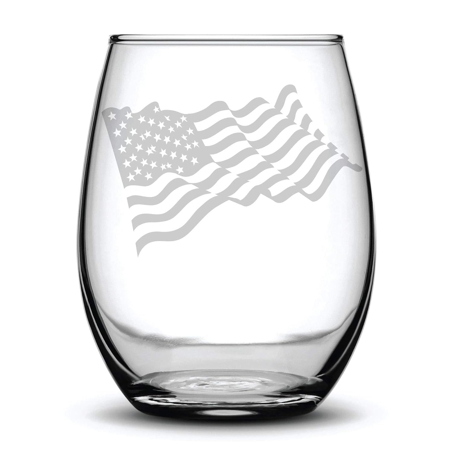 American Flag Etched Wine Glass Stemless Gift Laser Etched