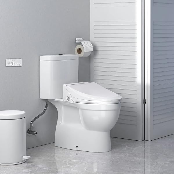 ZMJH BIDET TOILET SEAT, ELECTRIC SMART HEATED SEAT WITH SLOW CLOSES, VORTEX WASH, WARM DRYER, REAR AND FRONT WASH, WARM WATER, REMOTE CONTROL, AND NIGHT LIGHT, WHITE, A102S-W (ELONGATED)