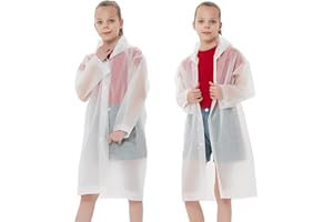 UPSEN Rain Ponchos Raincoats for Kids, Reusable Boys Girls Rain Jackets Emergency with Hood for Family Disney Travel Outdoor