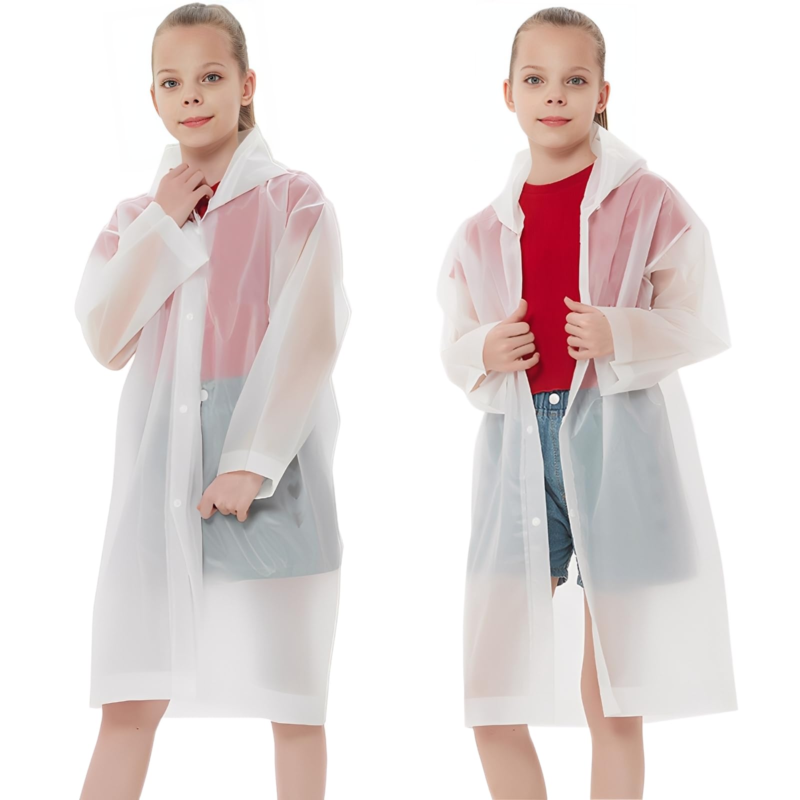 Photo 1 of Rain Ponchos Raincoats for Kids, Reusable Boys Girls Rain Jackets Emergency with Hood for Family Disney Travel Outdoor (White)